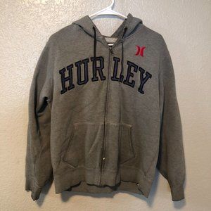 Hurley Mens Gray Logo Full Zip Up Distressed Hoodie Size Small